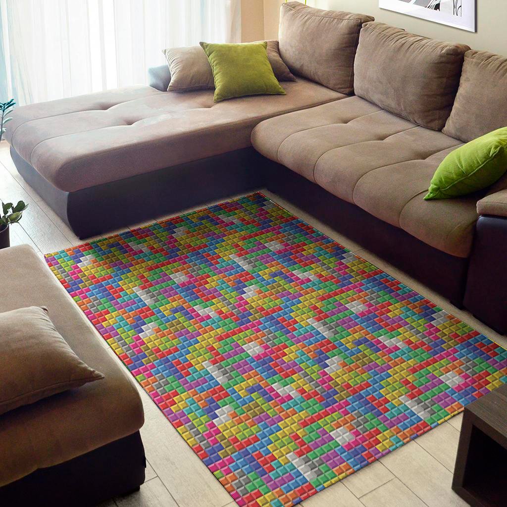 Colorful Brick Puzzle Game Pattern Print Area Rug Floor Decor