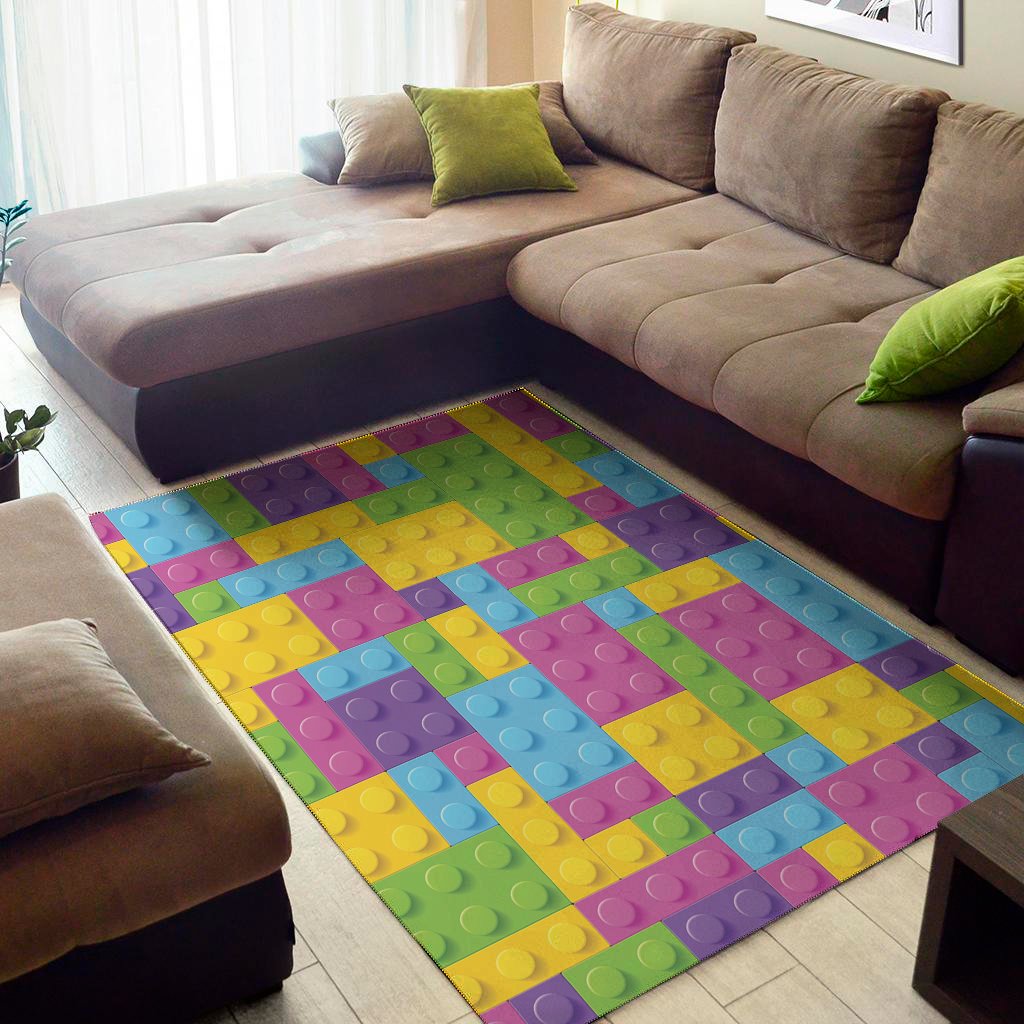 Colorful Building Blocks Pattern Print Area Rug Floor Decor