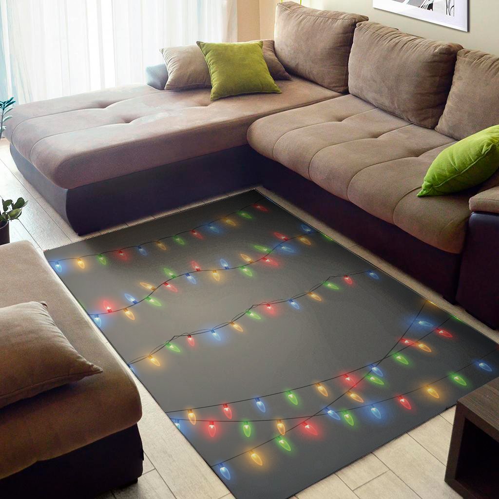 Colorful Christmas String Lights Print Area Rug Floor Decor