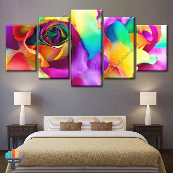 Colorful Flower Beautiful Flowers - Abstract 5 Panel Canvas Art Wall Decor