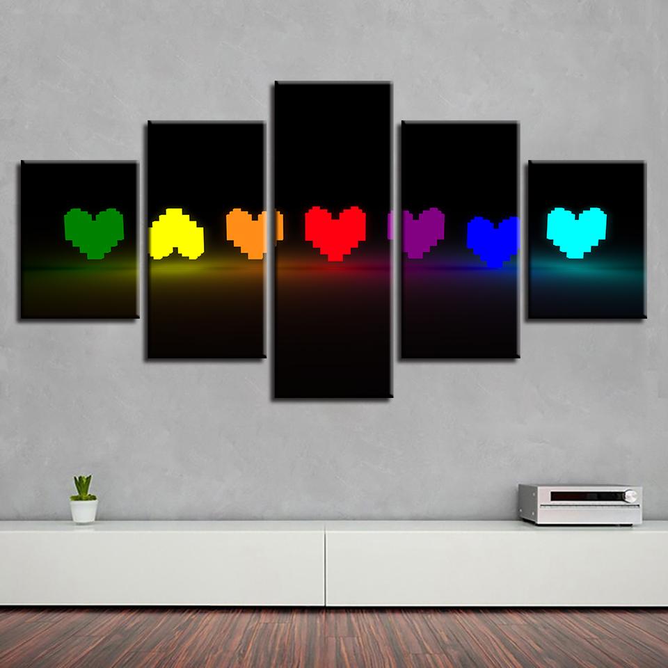 Colorful Heart-Shaped - Abstract 5 Panel Canvas Art Wall Decor