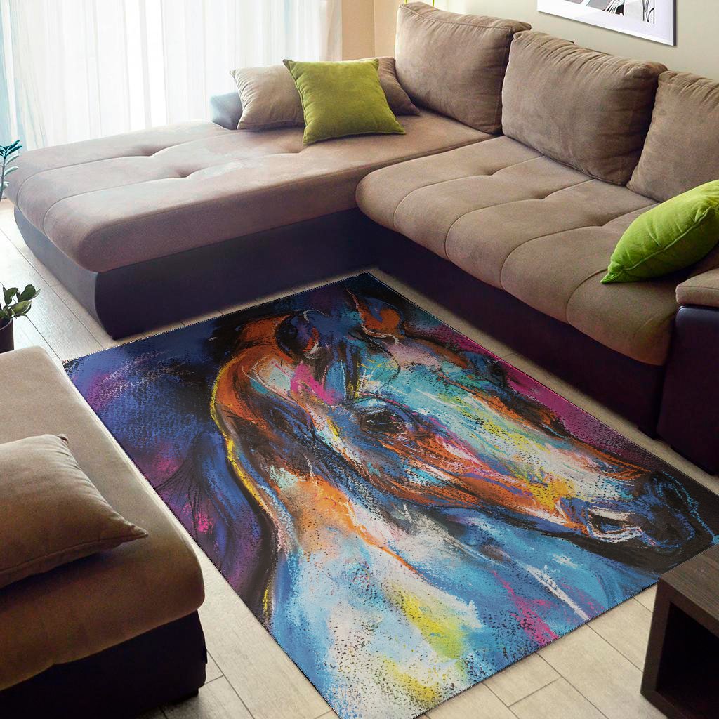 Colorful Horse Painting Print Area Rug Floor Decor