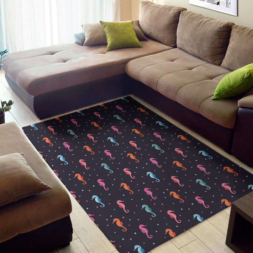 Colorful Seahorse Pattern Print Area Rug Floor Decor