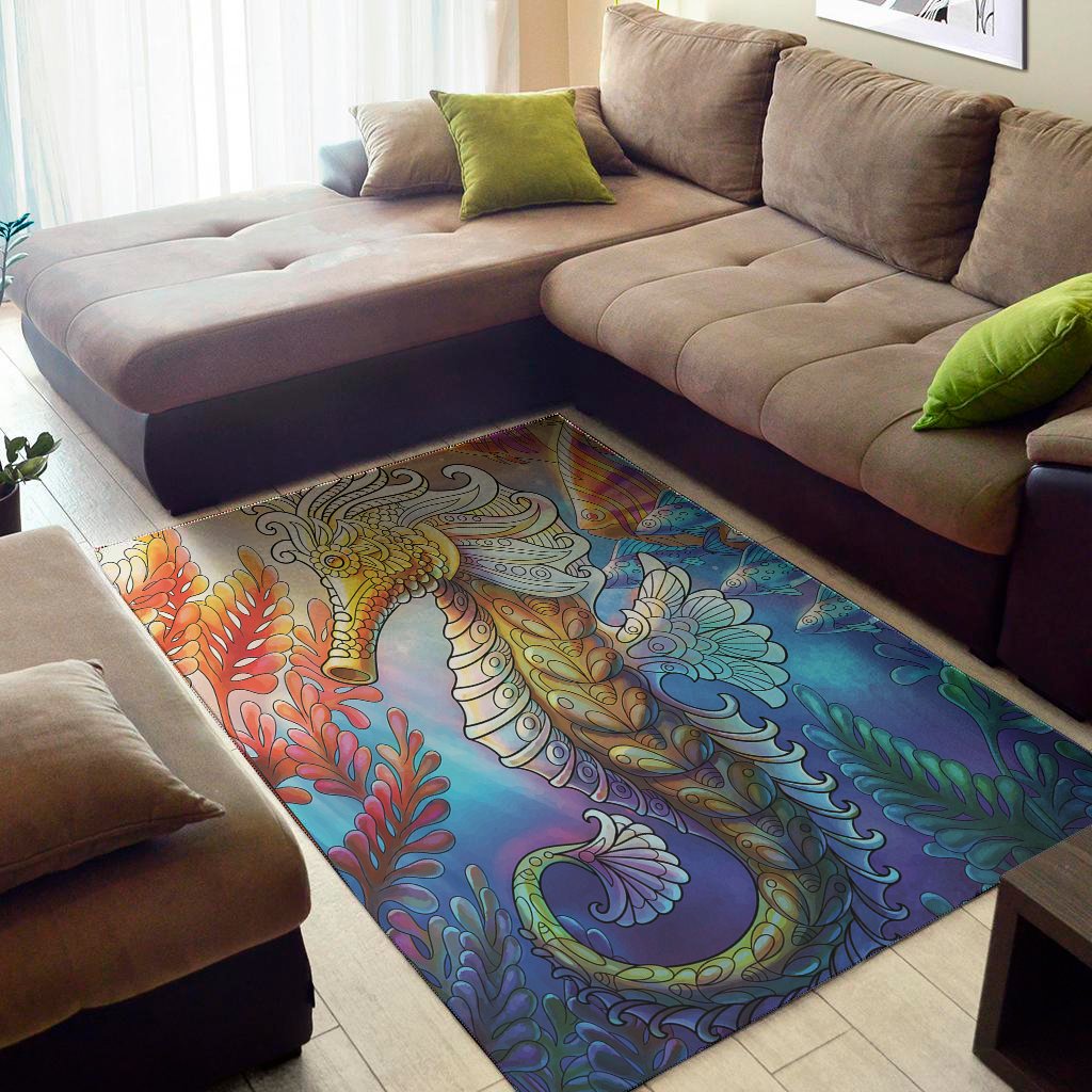 Colorful Seahorse Print Area Rug Floor Decor