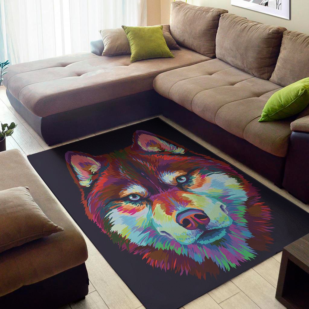 Colorful Siberian Husky Print Area Rug Floor Decor
