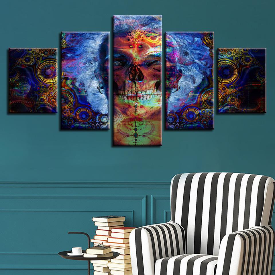 Colorful Skull 1 - Abstract 5 Panel Canvas Art Wall Decor