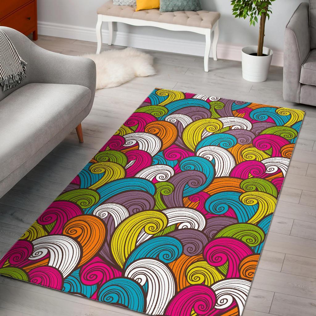 Colorful Surfing Wave Pattern Print Area Rug Floor Decor