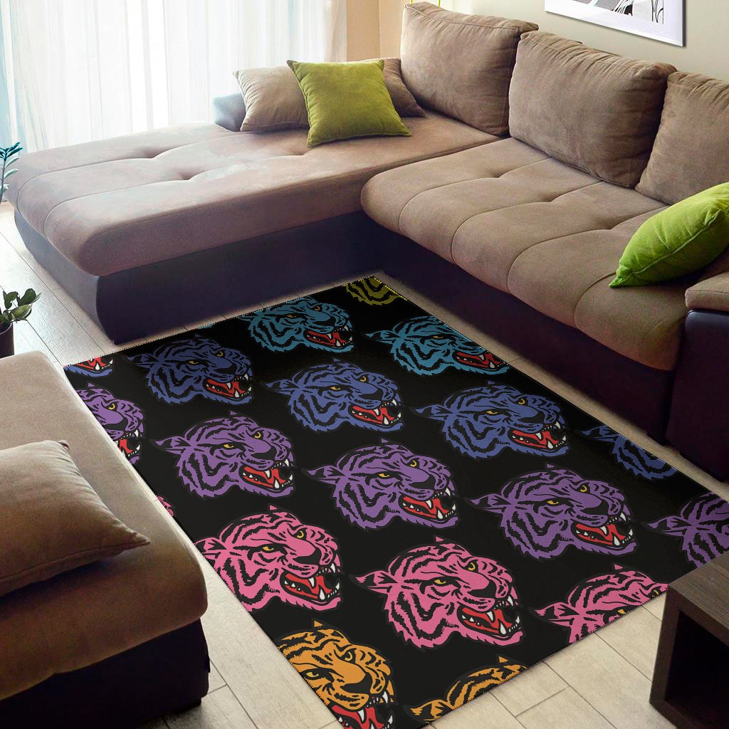 Colorful Tiger Head Pattern Print Area Rug Floor Decor