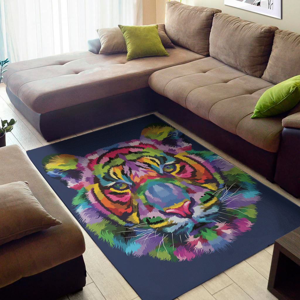 Colorful Tiger Portrait Print Area Rug Floor Decor