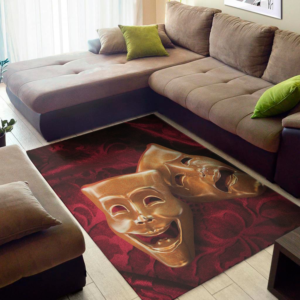 Comedy And Tragedy Theater Masks Print Area Rug Floor Decor