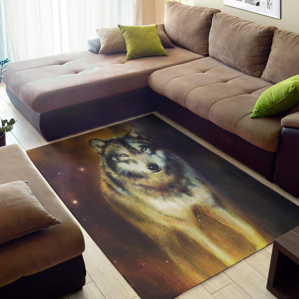 Cosmic Wolf Portrait Print Area Rug Floor Decor