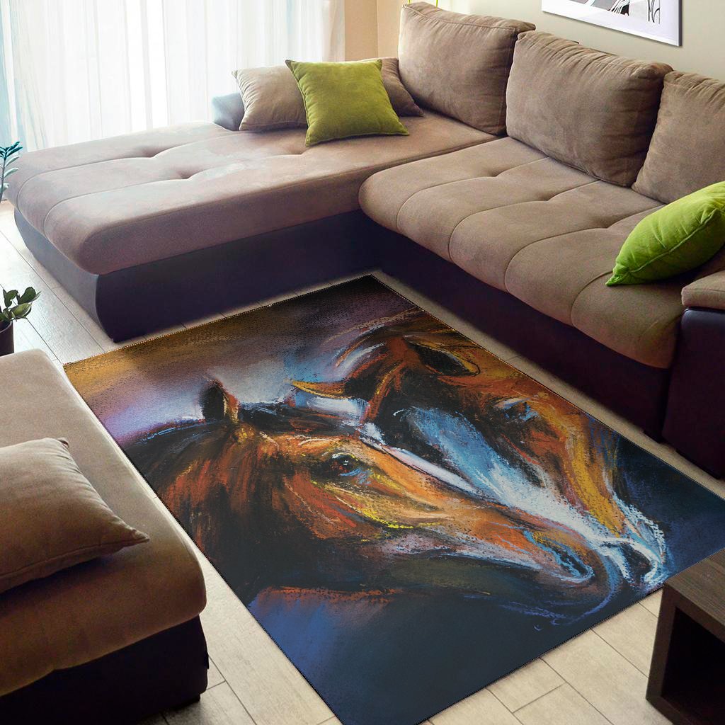 Couple Horses Painting Print Area Rug Floor Decor
