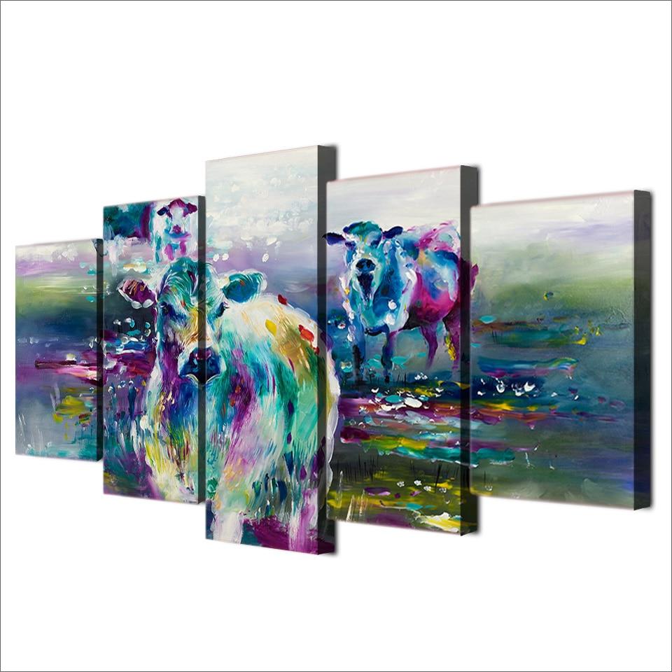 cow calf sheep - Abstract Animal 5 Panel Canvas Art Wall Decor