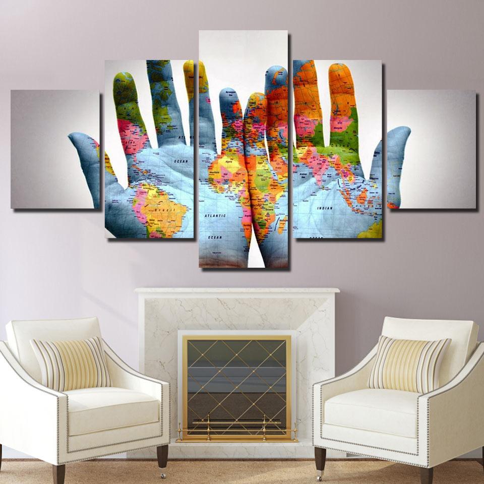Creative Colorful hand map - Abstract 5 Panel Canvas Art Wall Decor