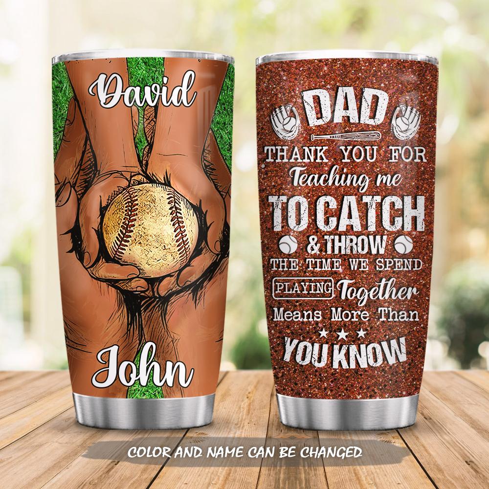 Customized Baseball Dad And Kid Hands Stainless Steel Tumbler