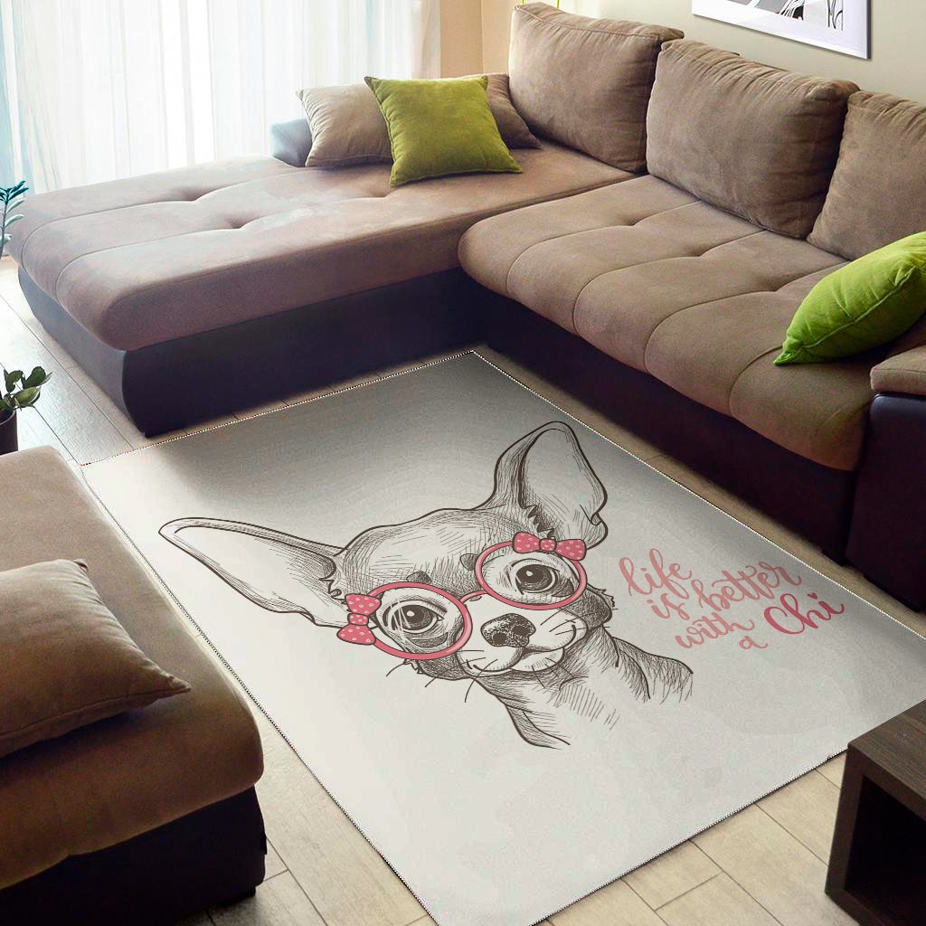 Cute Chihuahua With Glasses Print Area Rug Floor Decor