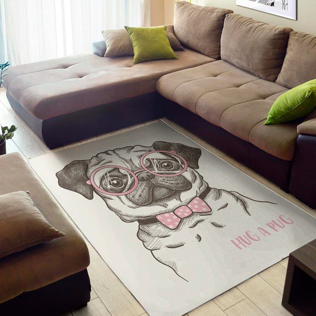 Cute Pug With Glasses Print Area Rug Floor Decor