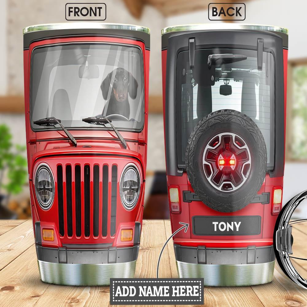 Dachshund Red Car Personalized Stainless Steel Tumbler