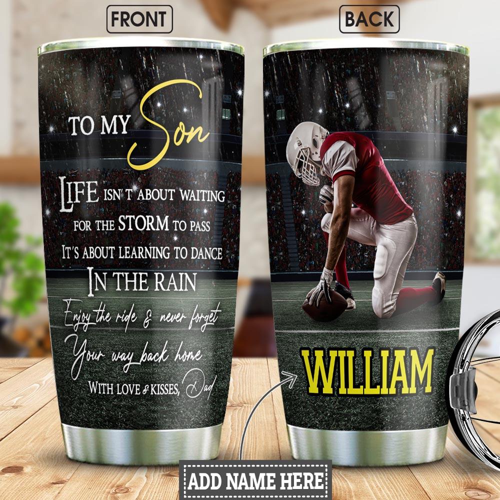 Dad To Son Football Personalized Stainless Steel Tumbler