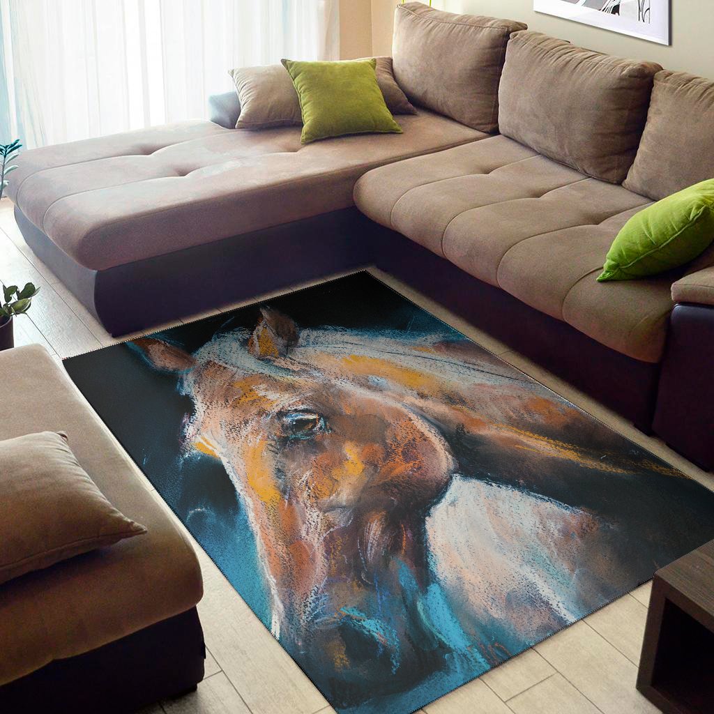 Dark Blue Horse Painting Print Area Rug Floor Decor