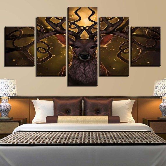 Deer Antlers Deer - Abstract Animal 5 Panel Canvas Art Wall Decor