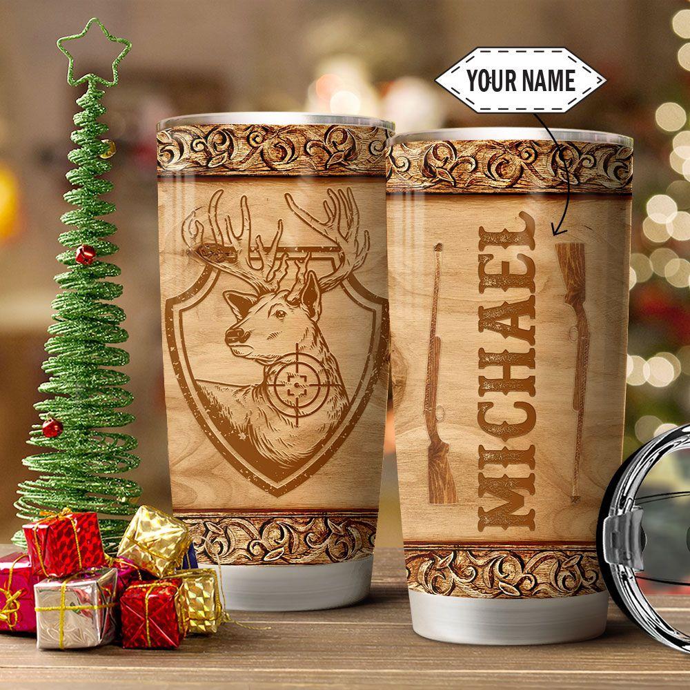 Deer Hunt Wooden Style Personalized Stainless Steel Tumbler