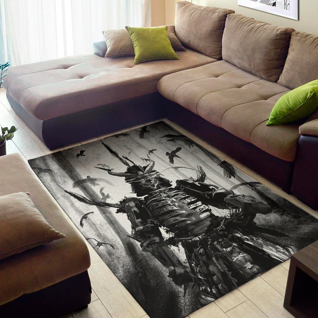 Demon Samurai Print Area Rug Floor Decor