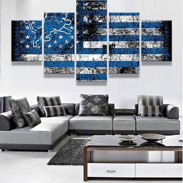 Detroit Lions American Flag - Abstract 5 Panel Canvas Art Wall Decor