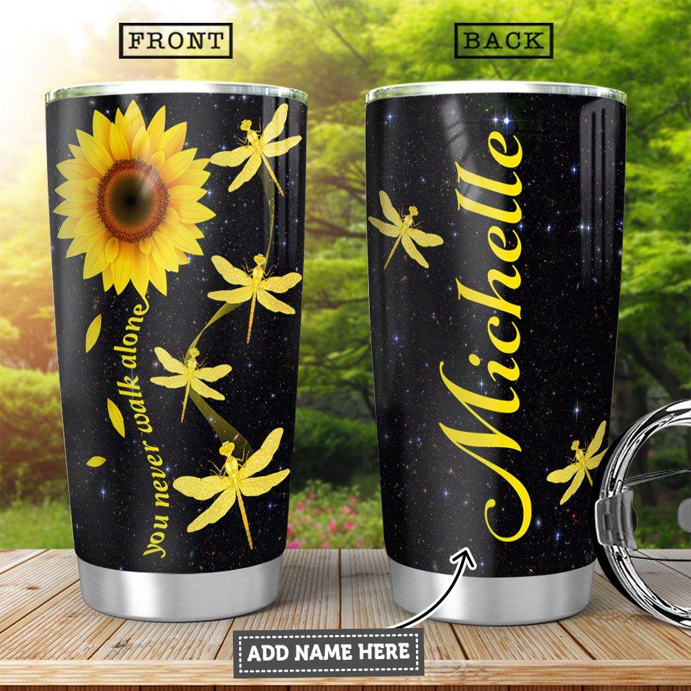 Dragonfly Sunflowers Personalized Stainless Steel Tumbler