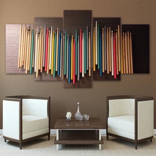 Drum Sticks Multi Colored - Abstract 5 Panel Canvas Art Wall Decor