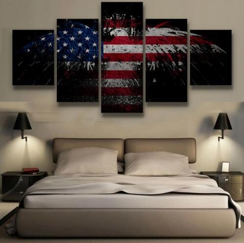 Eagle American Flag - Abstract 5 Panel Canvas Art Wall Decor