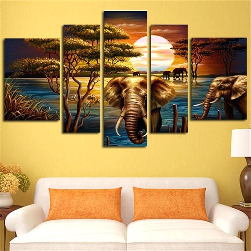 Elephant - Abstract And Animal 5 Panel Canvas Art Wall Decor
