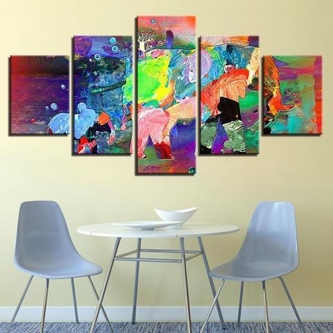 Elephant Color Splash - Abstract Animal 5 Panel Canvas Art Wall Decor