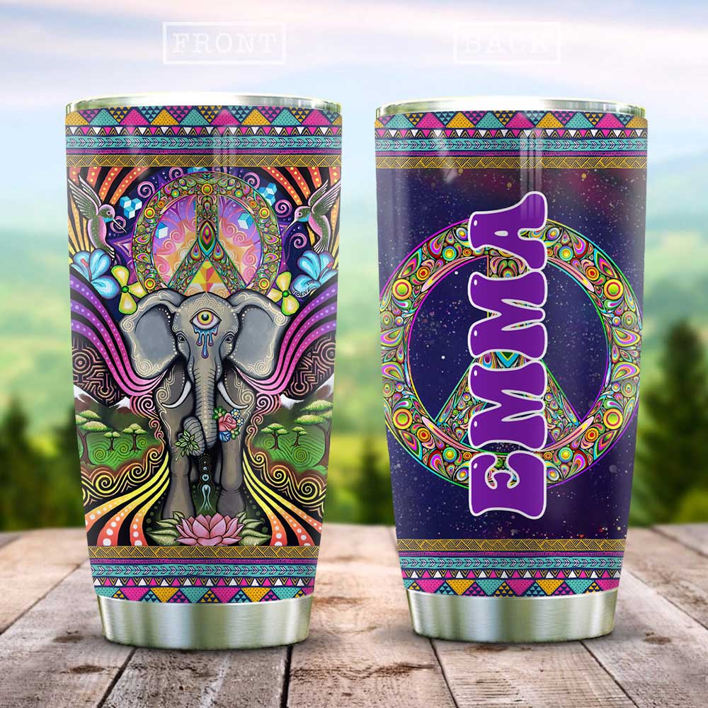 Elephant Doodle Hippie Personalized Stainless Steel Tumbler