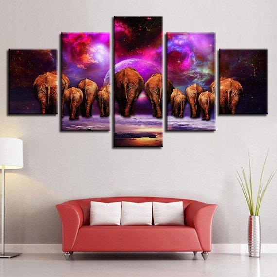 Elephant Family Elephant - Abstract Animal 5 Panel Canvas Art Wall Decor