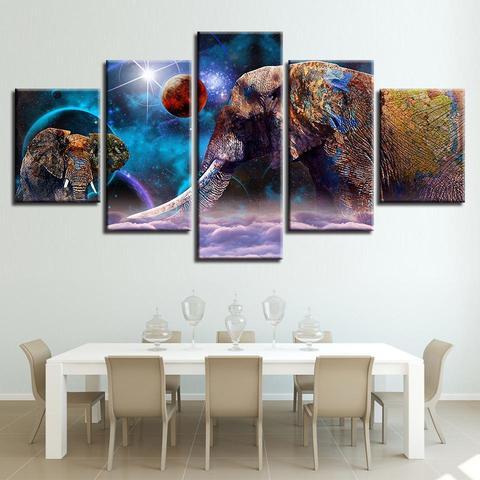 Elephant Galaxy - Abstract Animal 5 Panel Canvas Art Wall Decor