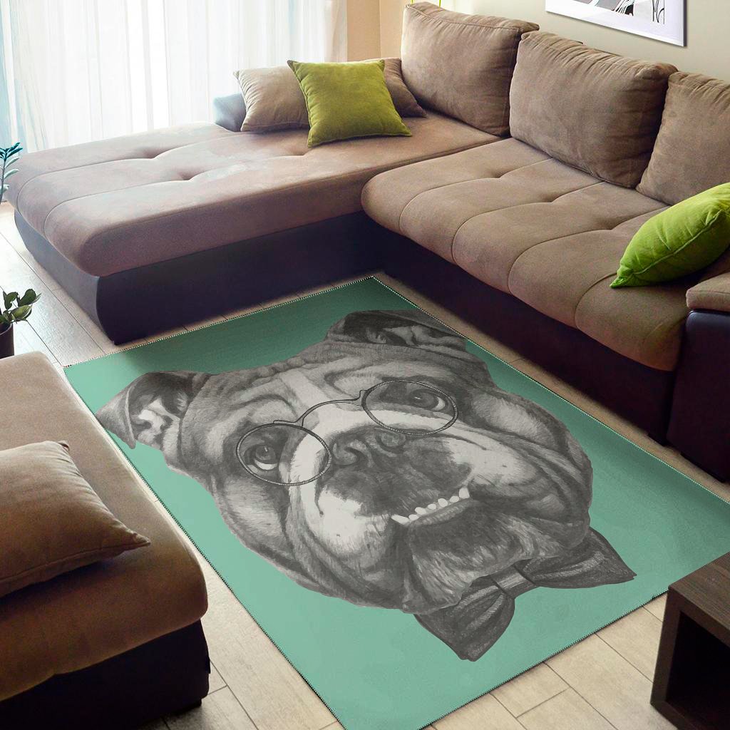 English Bulldog With Glasses Print Area Rug Floor Decor