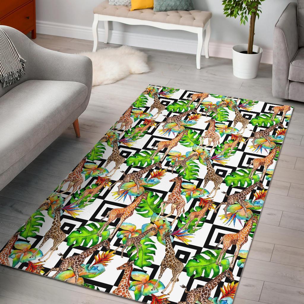 Exotic Tropical Giraffe Pattern Print Area Rug Floor Decor