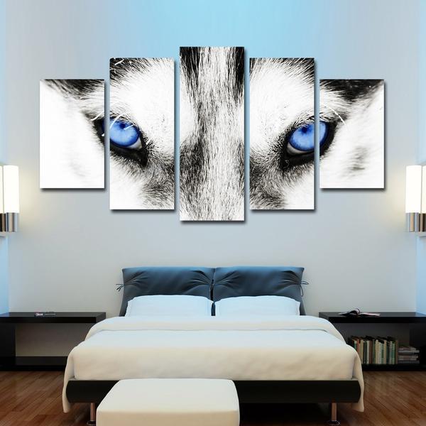 Eyes Of The Arctic Wolf - Abstract Animal 5 Panel Canvas Art Wall Decor