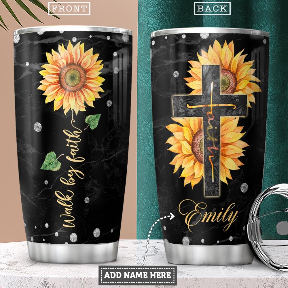 Faith Sunflower Personalized Stainless Steel Tumbler