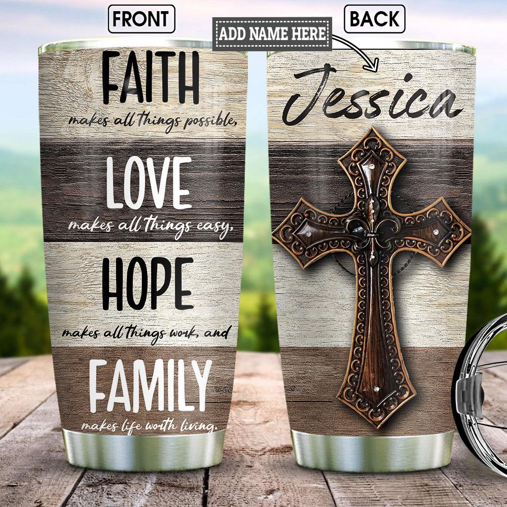 Faith Wooden Background Personalized Stainless Steel Tumbler