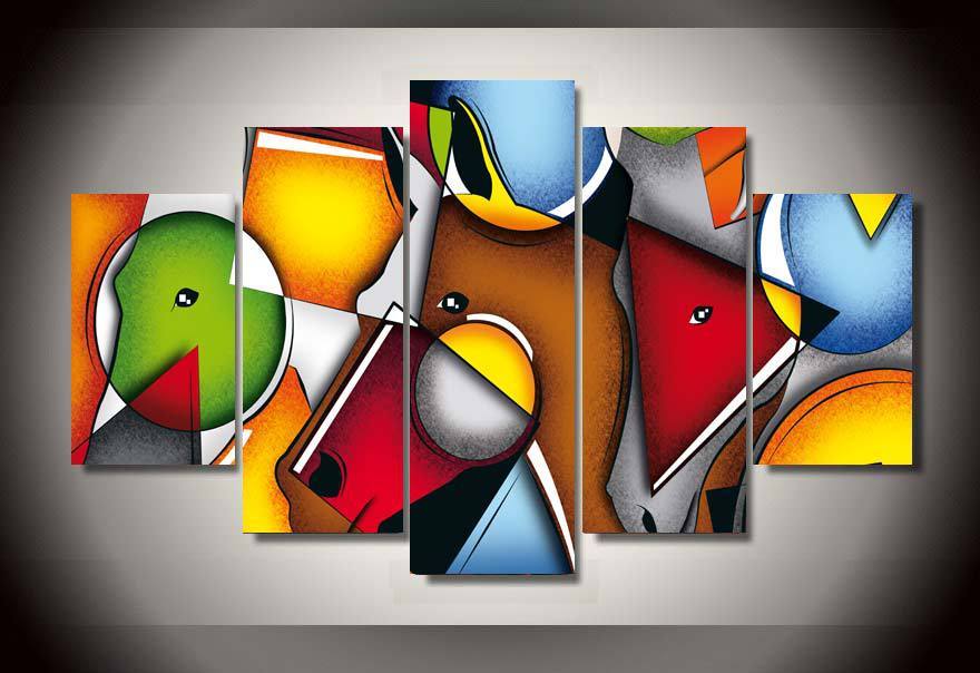Figure Color Horses Face - Abstract 5 Panel Canvas Art Wall Decor