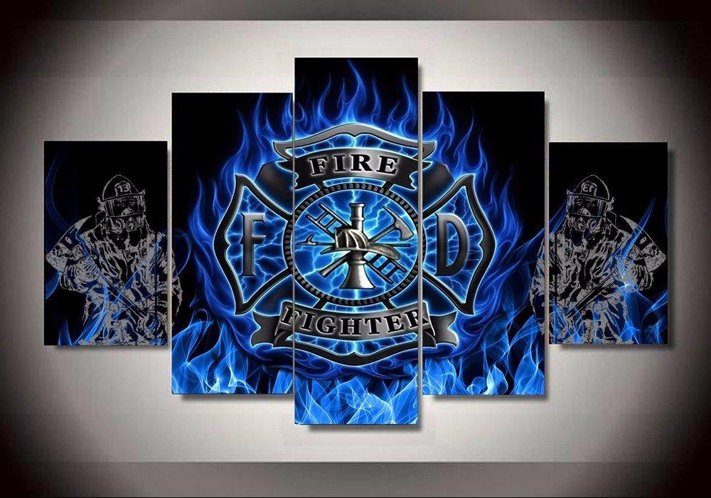 Firefighter Emblem Symbol Hero - Abstract 5 Panel Canvas Art Wall Decor