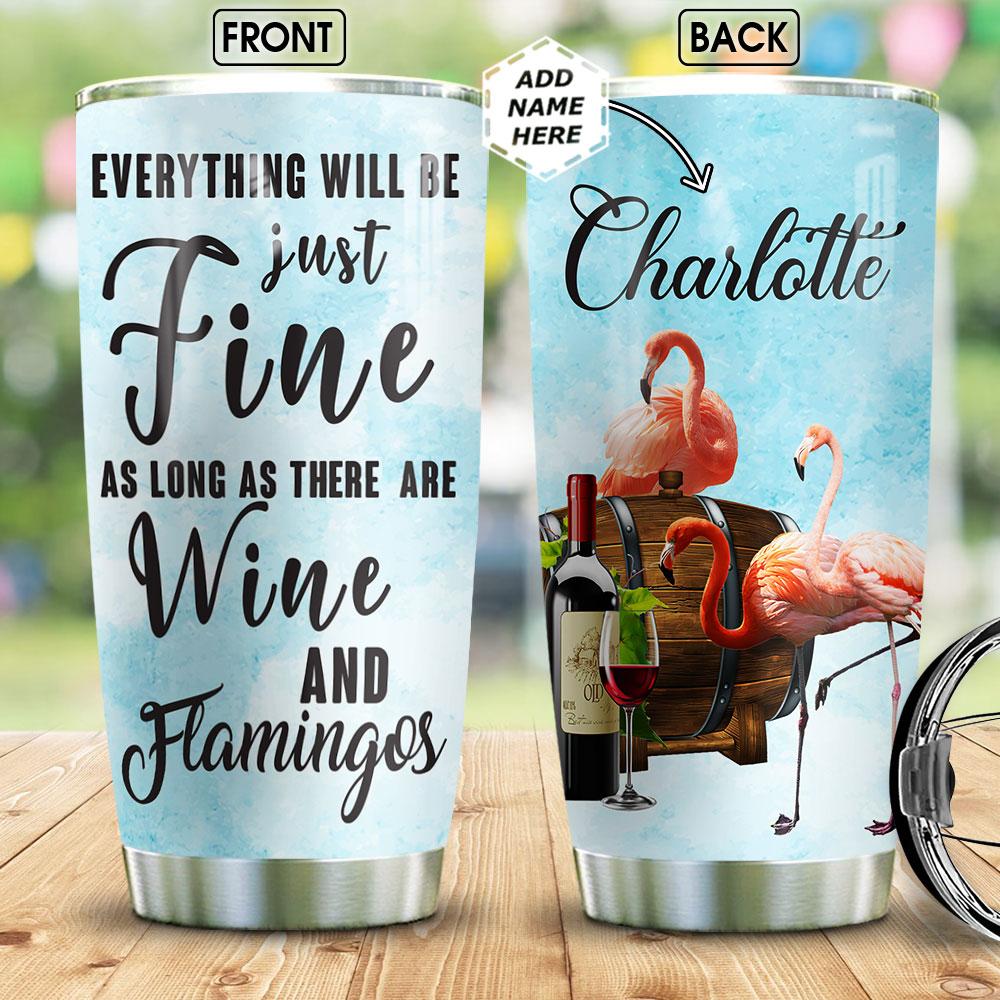 Flamingo And Wine Personalized Stainless Steel Tumbler