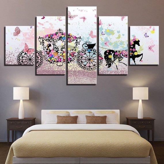 Flowers Carriage - Abstract 5 Panel Canvas Art Wall Decor