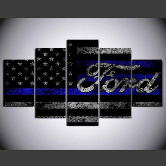 Ford Blue Flag Rustic 2 - Abstract 5 Panel Canvas Art Wall Decor