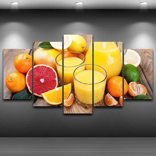 Fresh Fruit Squeezed Orange Juice - Abstract 5 Panel Canvas Art Wall Decor
