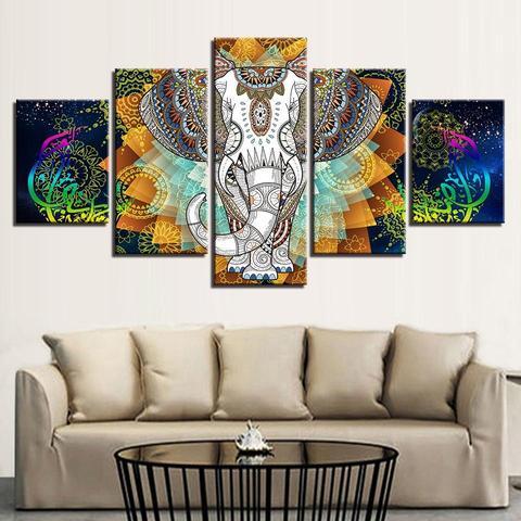 Funky Elephant - Abstract Animal 5 Panel Canvas Art Wall Decor