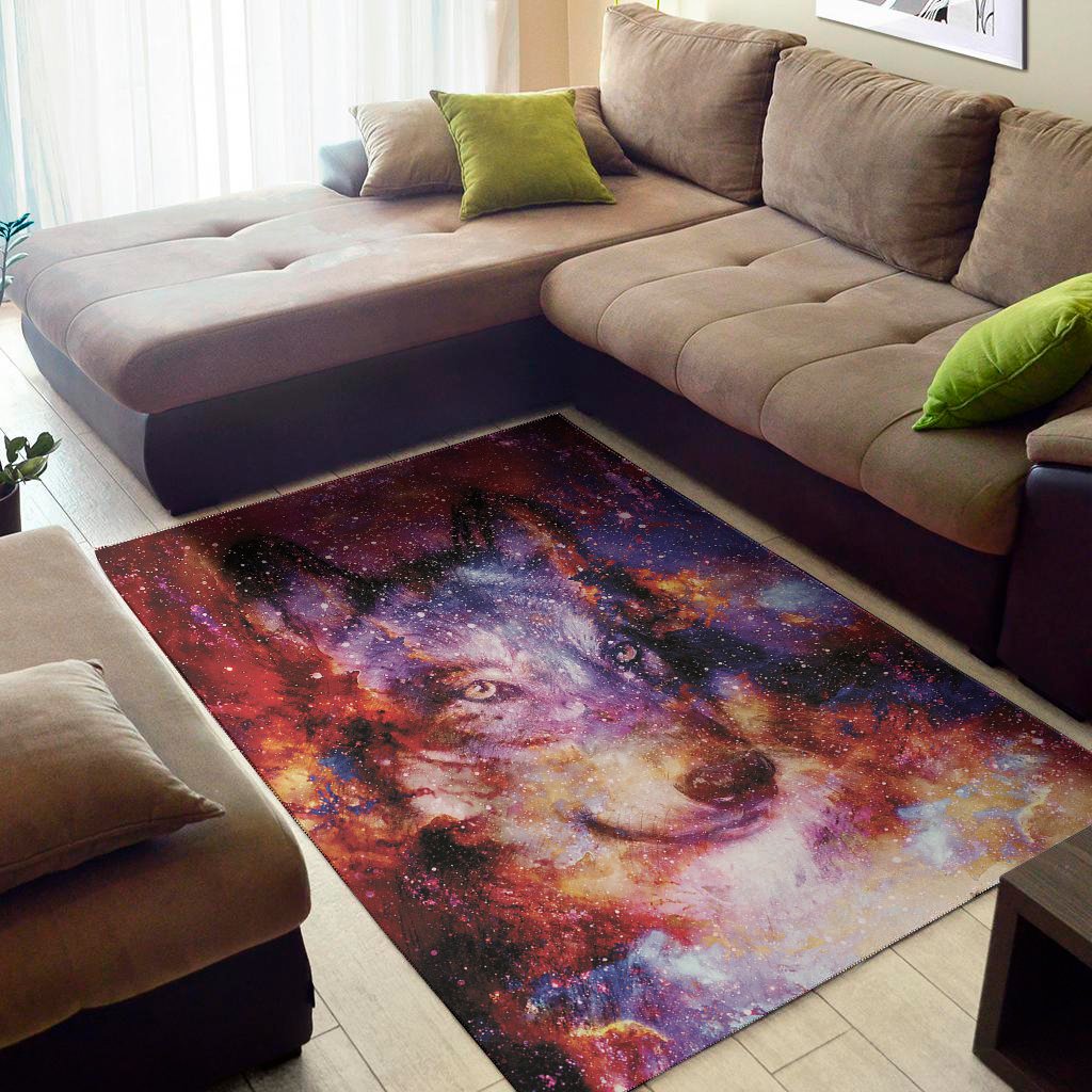 Galaxy Wolf Portrait Print Area Rug Floor Decor