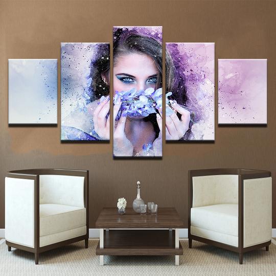 Girl With Flower Tiara - Abstract 5 Panel Canvas Art Wall Decor